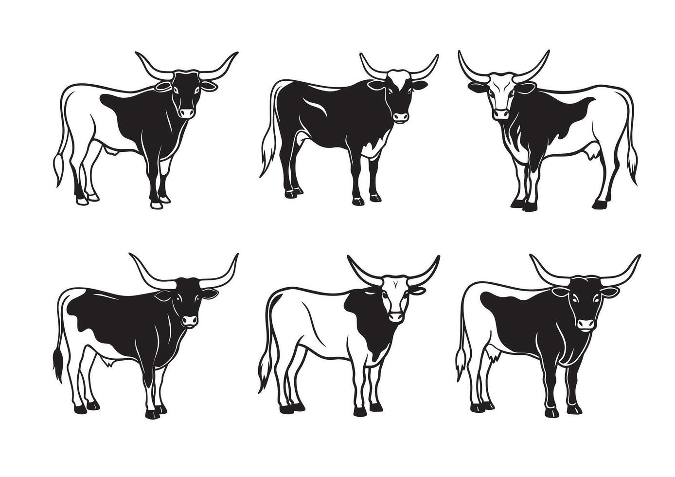 Texas longhorn illustration Set vector