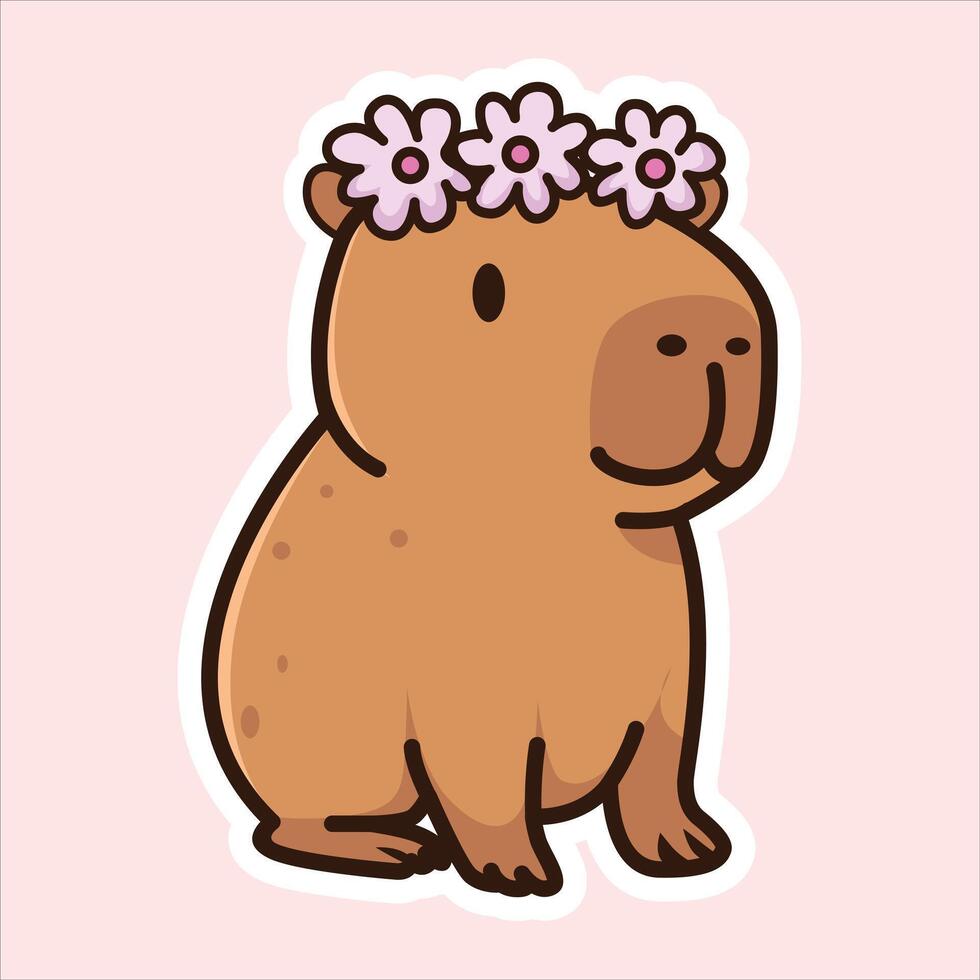 Capybara with Flower Crown Peaceful and Cute vector