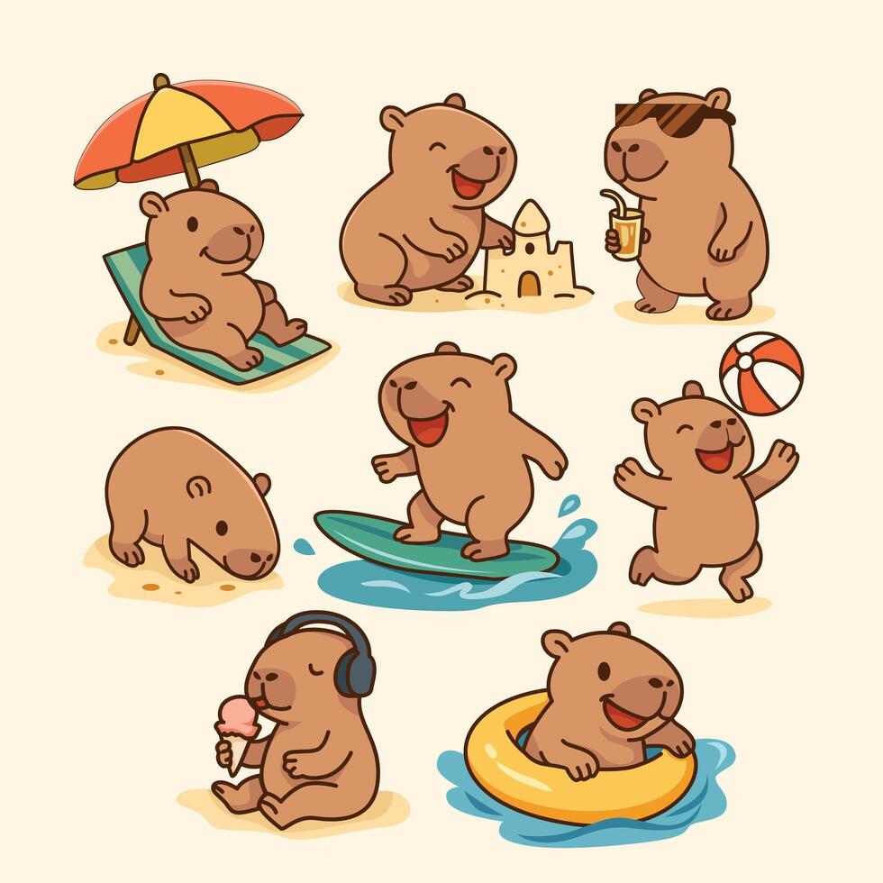 Chill Capybara on a Sunny Beach Day vector
