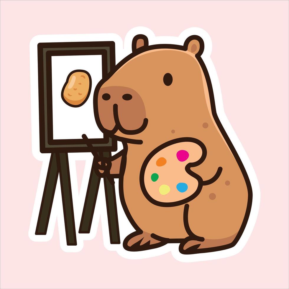 Artist Capybara Painting a Potato Masterpiece vector