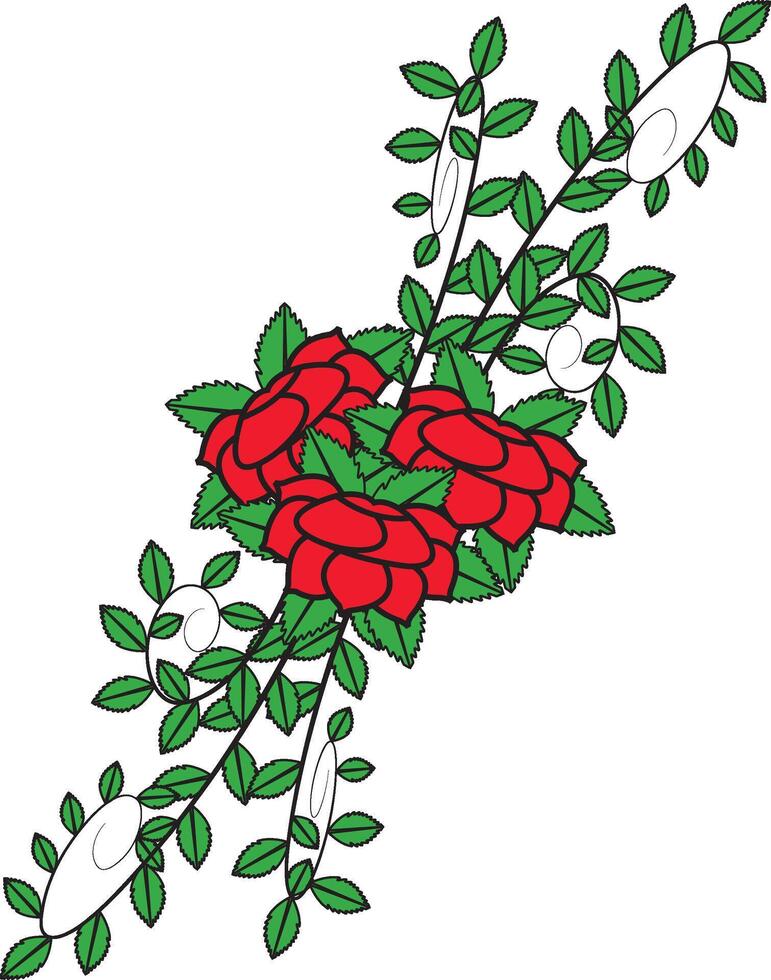 Roses branch. Many flowers on a branch, white background vector