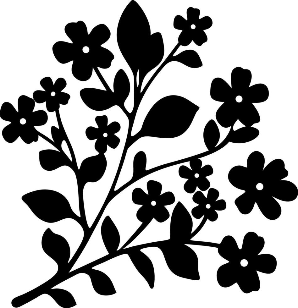 Silhouette Floral Bunch Dark Flowers, Petals, Stems, Leaves, Botanical Element vector