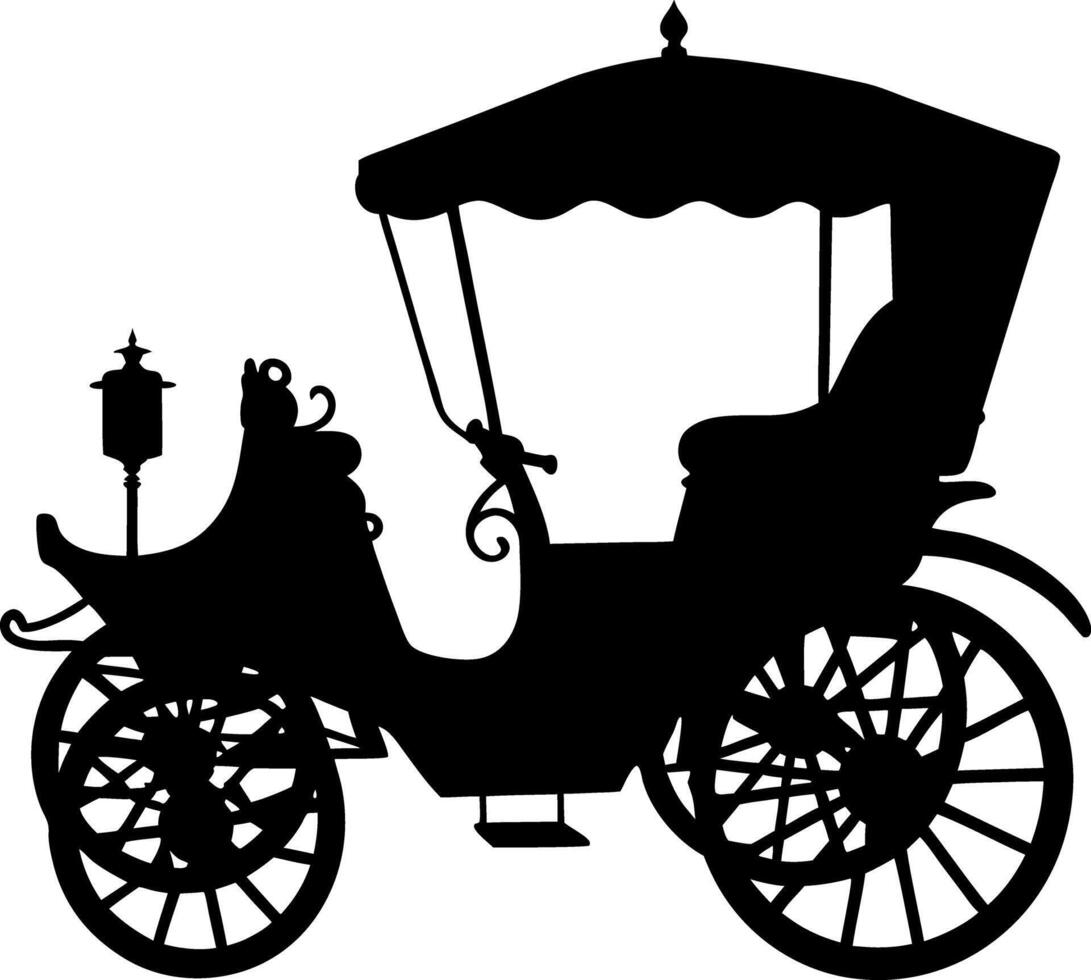 Antique Carriage Silhouette, Vintage Vehicle Outline, Black HorseDrawn Buggy Profile vector