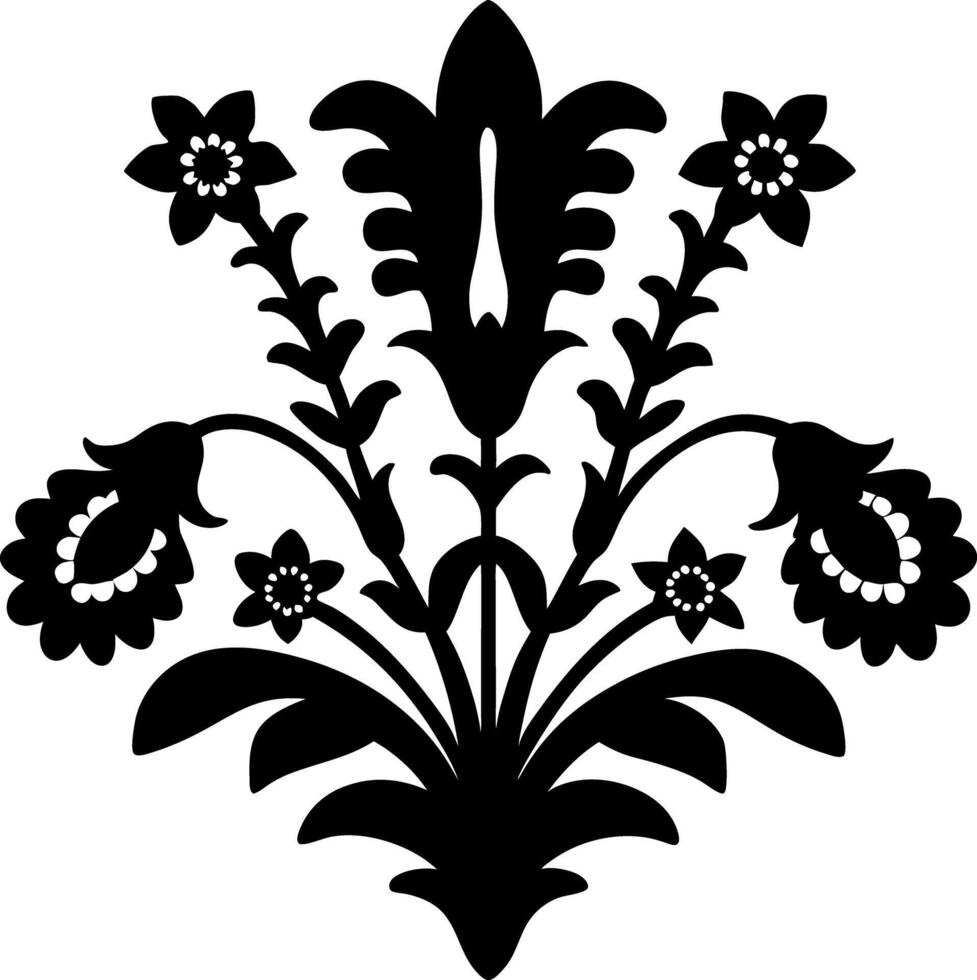 Black Floral Ornament, Isolated on White Background, Decorative Motif, Flower Design vector