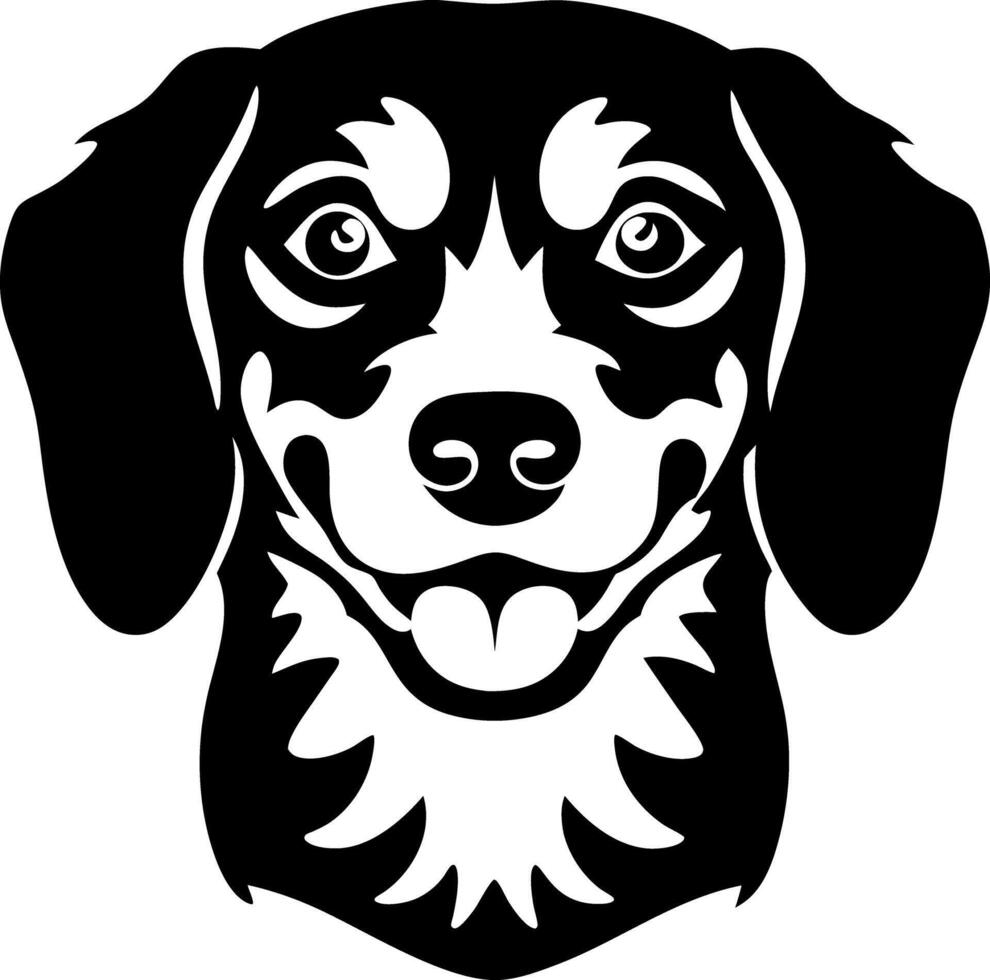 Black and White Silhouette of a Friendly Dog Head with Intricate Details and Patterns vector
