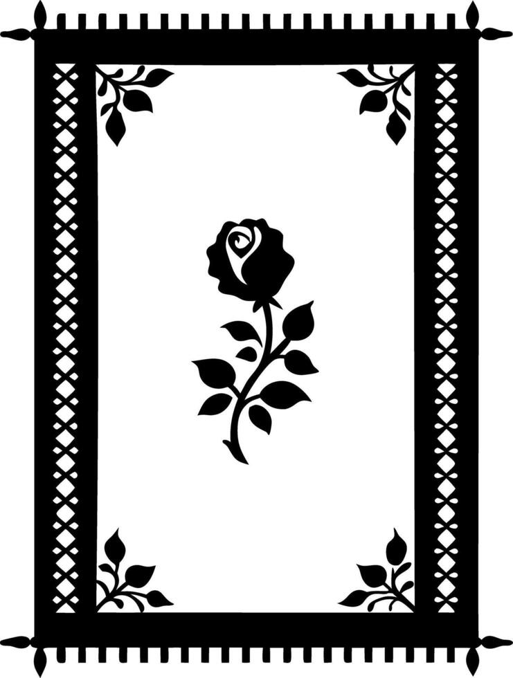 Black Rose Motif Inlay, Ornate Edges, Decorative Border, Silhouette on White vector