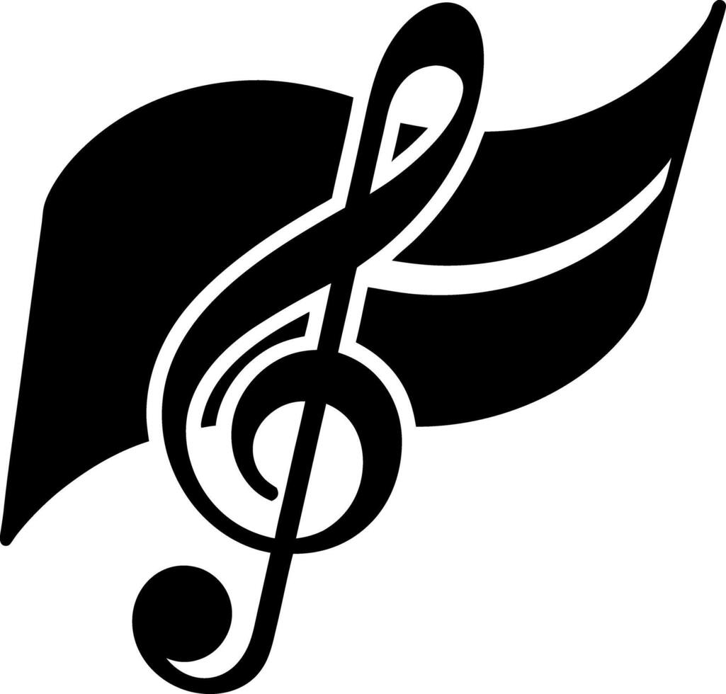 Elegant Treble Clef With Dynamic Leaf Accents in Monochromatic Icon Style Design vector