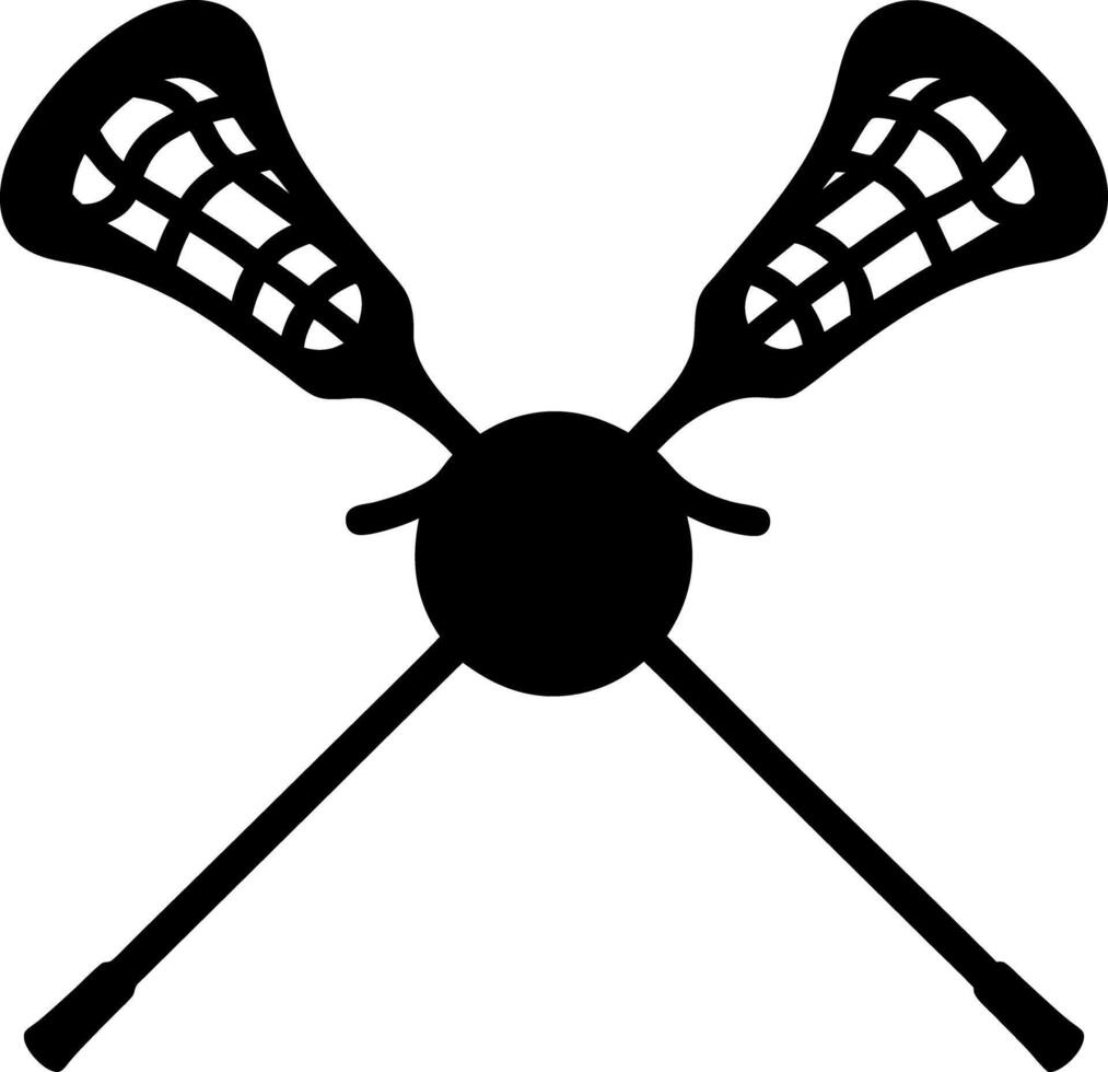 Crossed Lacrosse Sticks Silhouette Sports Equipment, Mesh Nets, Action Icon, Black vector