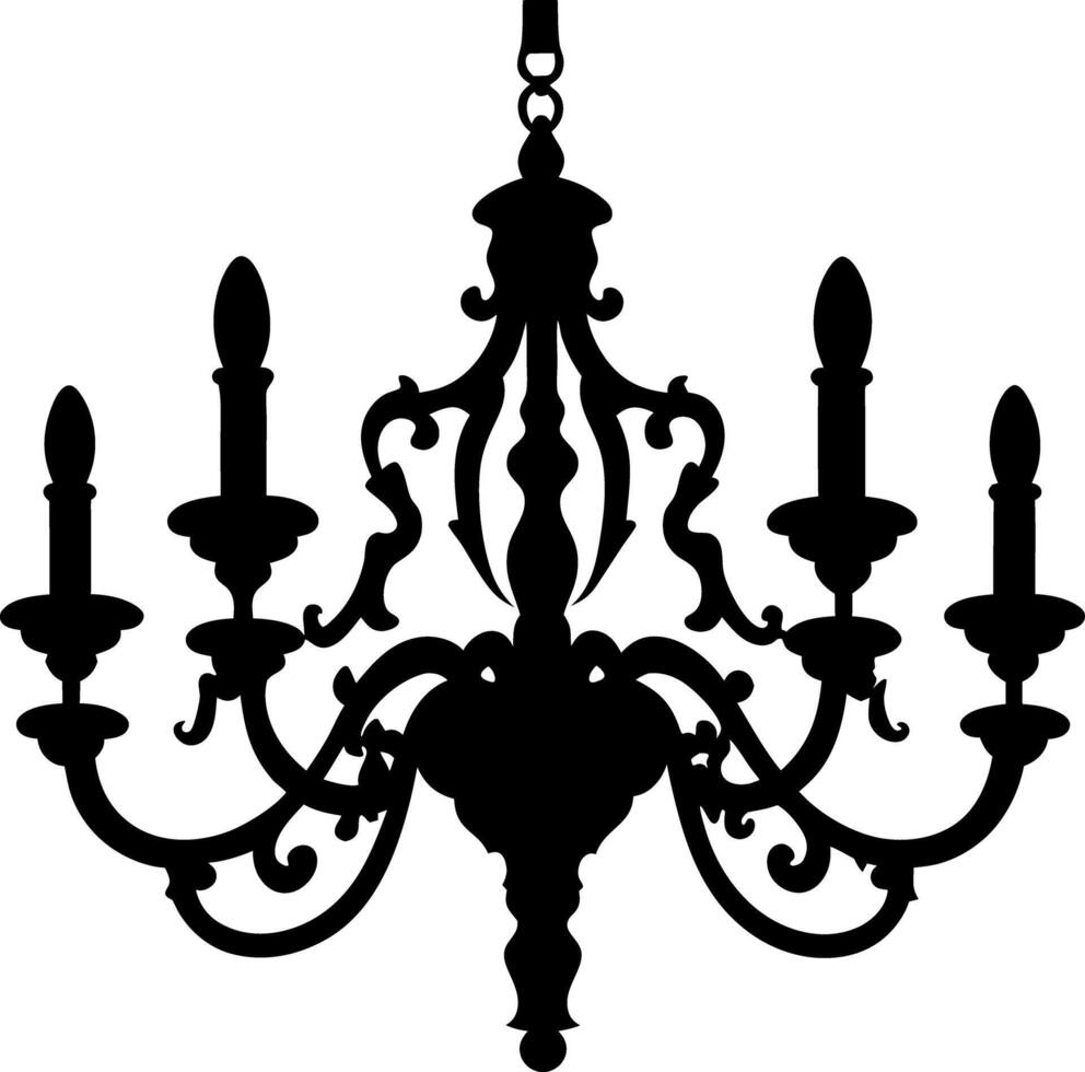 Ornate Chandelier Silhouette, Classic Design, Elegant Lighting Fixture, Home Decor Black vector