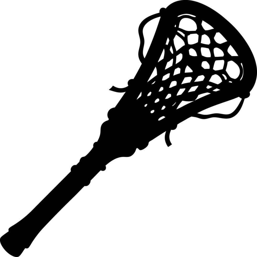 Silhouette Lacrosse Stick Isolated, Black Sport Equipment, Net Head, Long Handle vector