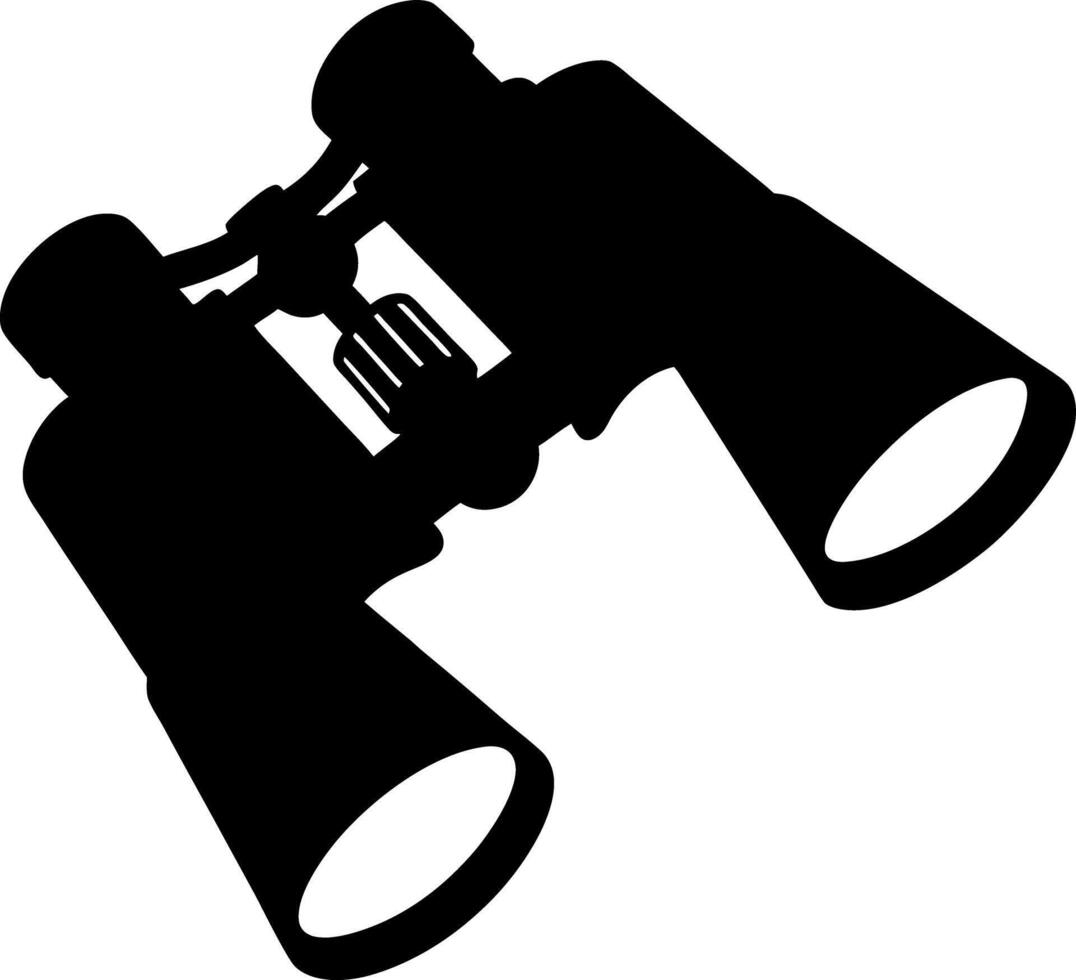 Simple Binoculars Silhouette, Black and White Optics, Zoom Lens Equipment Icon vector