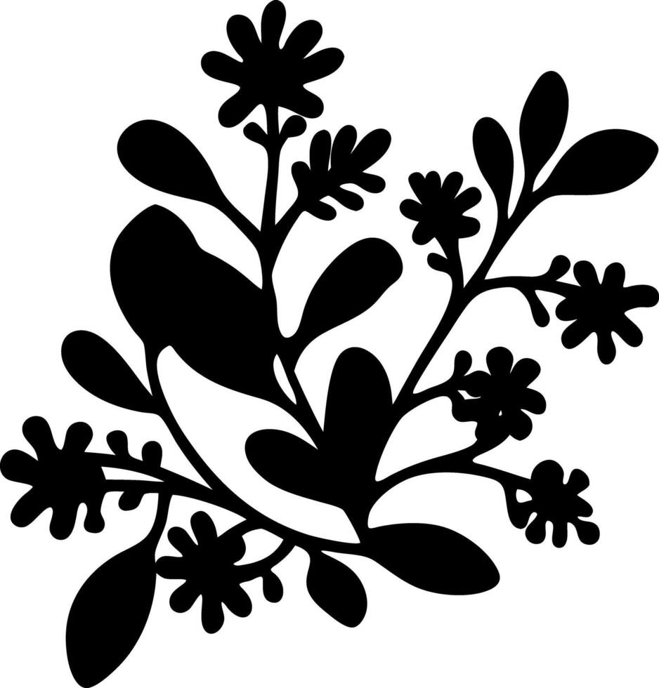 Abstract Black Silhouette Flowers Leaves Arrangement on White Background Elegant Motif vector