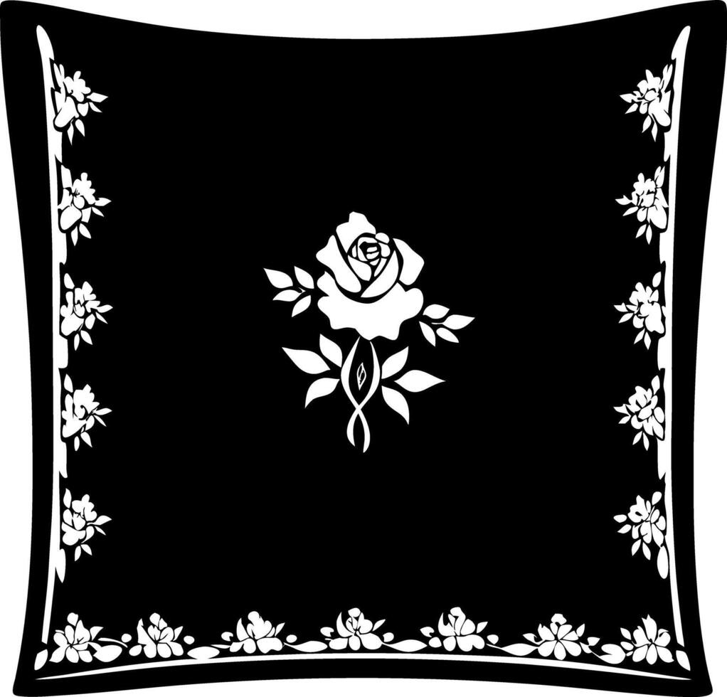 Black and White Floral Pattern Square Design with Rose Border Element Inverted vector