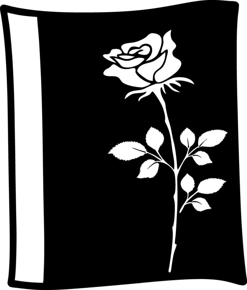 Monochrome Rose on Book Cover Black Background with White Rose Accent vector