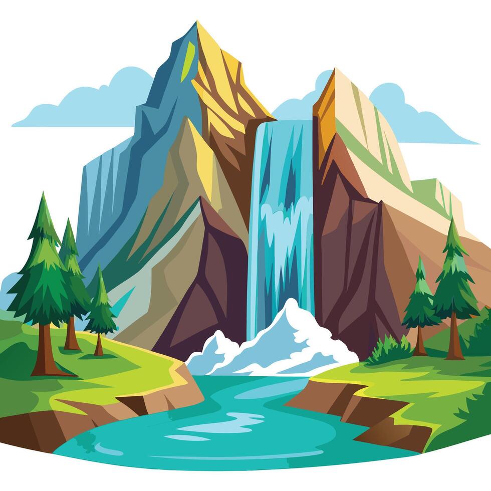 Mountain Waterfall on white background vector