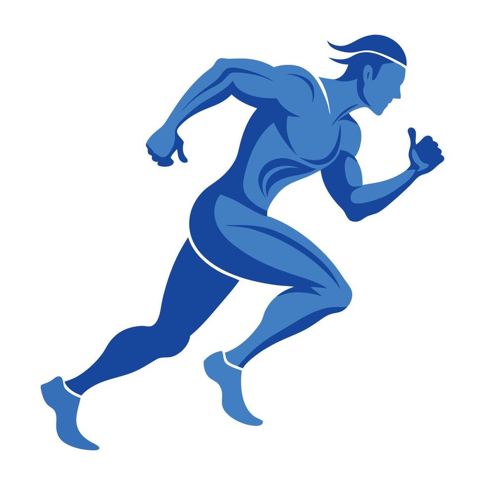 A blue silhouette of a man running with a white background vector