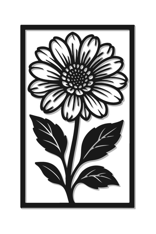 Elegant floral cutout design featuring a bold black silhouette of a blooming flower with leaves. vector