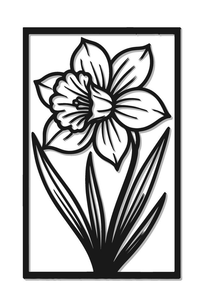 Elegant floral cutout design featuring a bold black silhouette of a blooming flower with leaves. Floral Cutout Wall Art Design,Black Silhouette Flower with Leaves vector