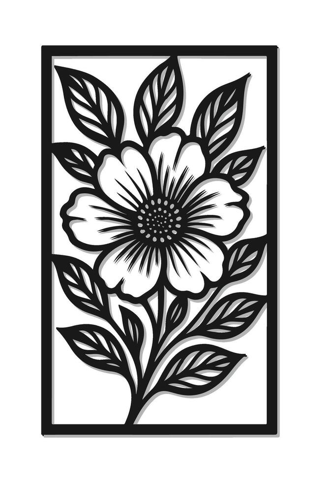 Floral Cutout Wall Art Design Black Silhouette Flower with Leaves, vector