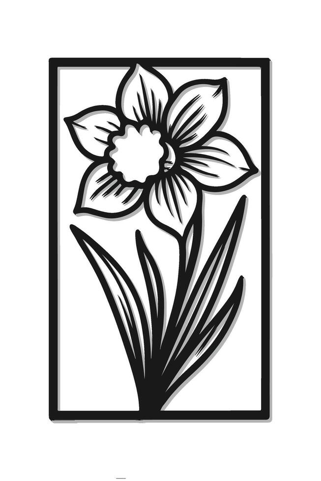 Floral Cutout Wall Art Design, Black Silhouette Flower with Leaves. vector