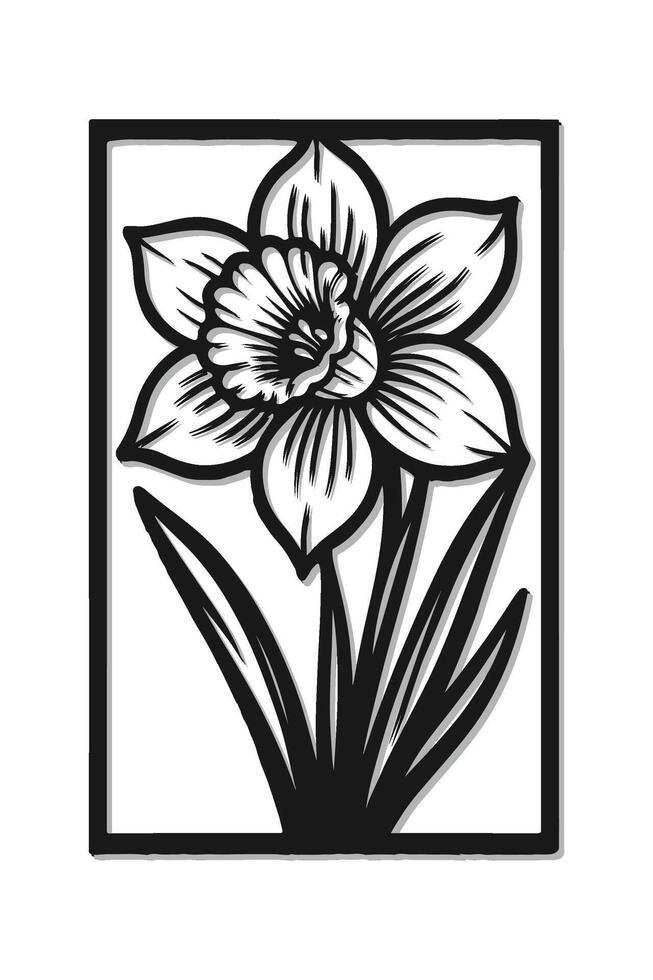 Floral Cutout Wall Art Design Black Silhouette .Flower with Leaves vector