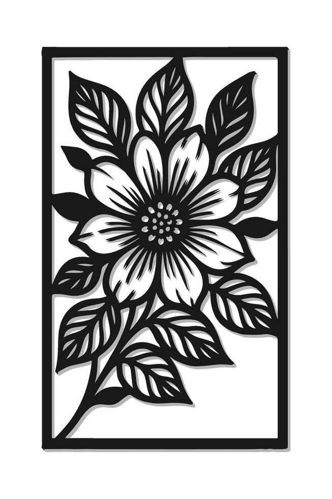 Floral Cutout Wall Art Design,Black Silhouette Flower with Leaves vector