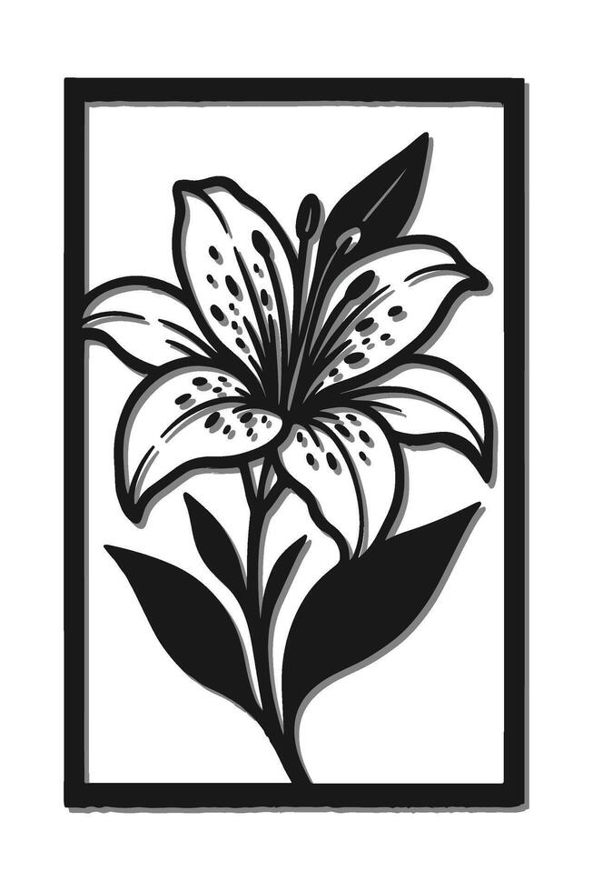 Floral Cutout Wall Art Design Black Silhouette Flower with Leaves design vector