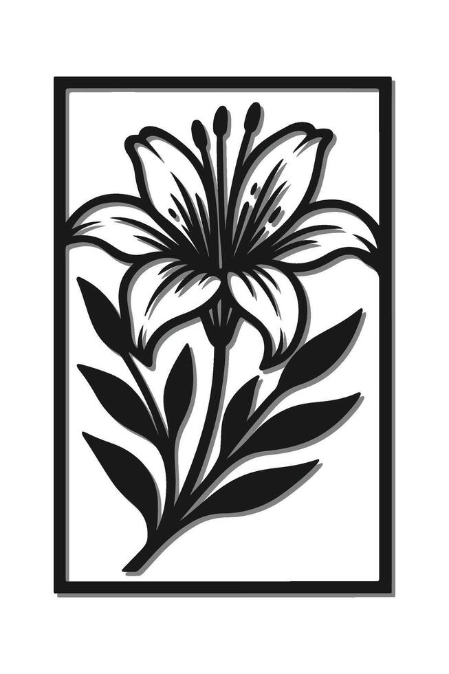 Floral Cutout Wall Art Design Black Silhouette Flower with Leaves vector