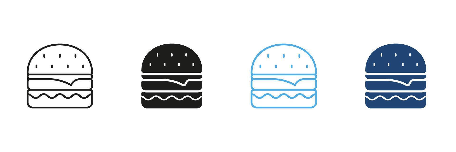 Fast Food Burger Line and Solid Icon Set. Cheeseburger and Sandwich Symbol Collection. Isolated Illustration vector