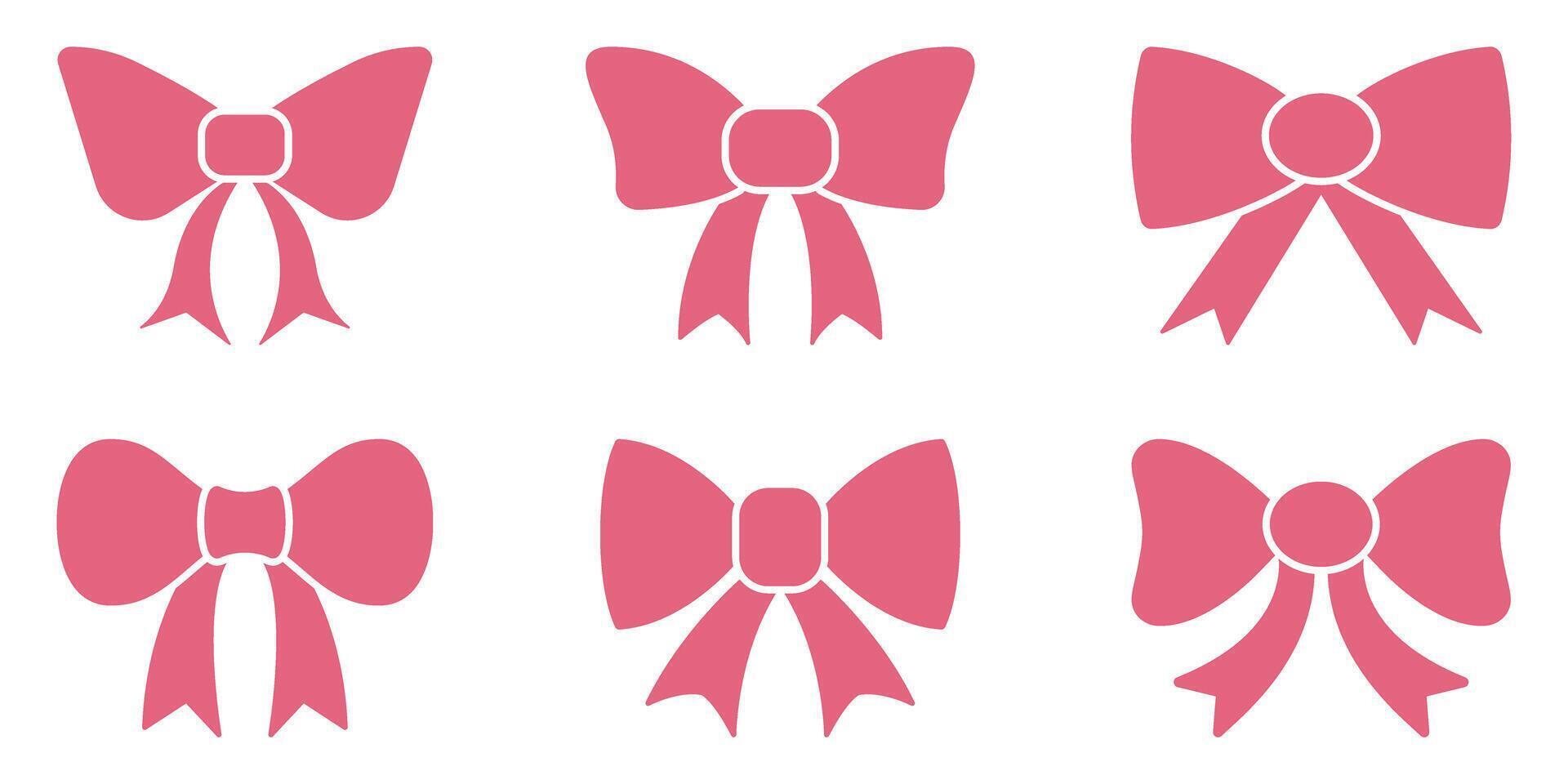 Pink Bow Silhouette Icon Set. Decorative Ribbon, Gift Wrapping, And Fashion Accessory Symbol Collection. Elegant And Festive Design Elements. Isolated Illustration vector