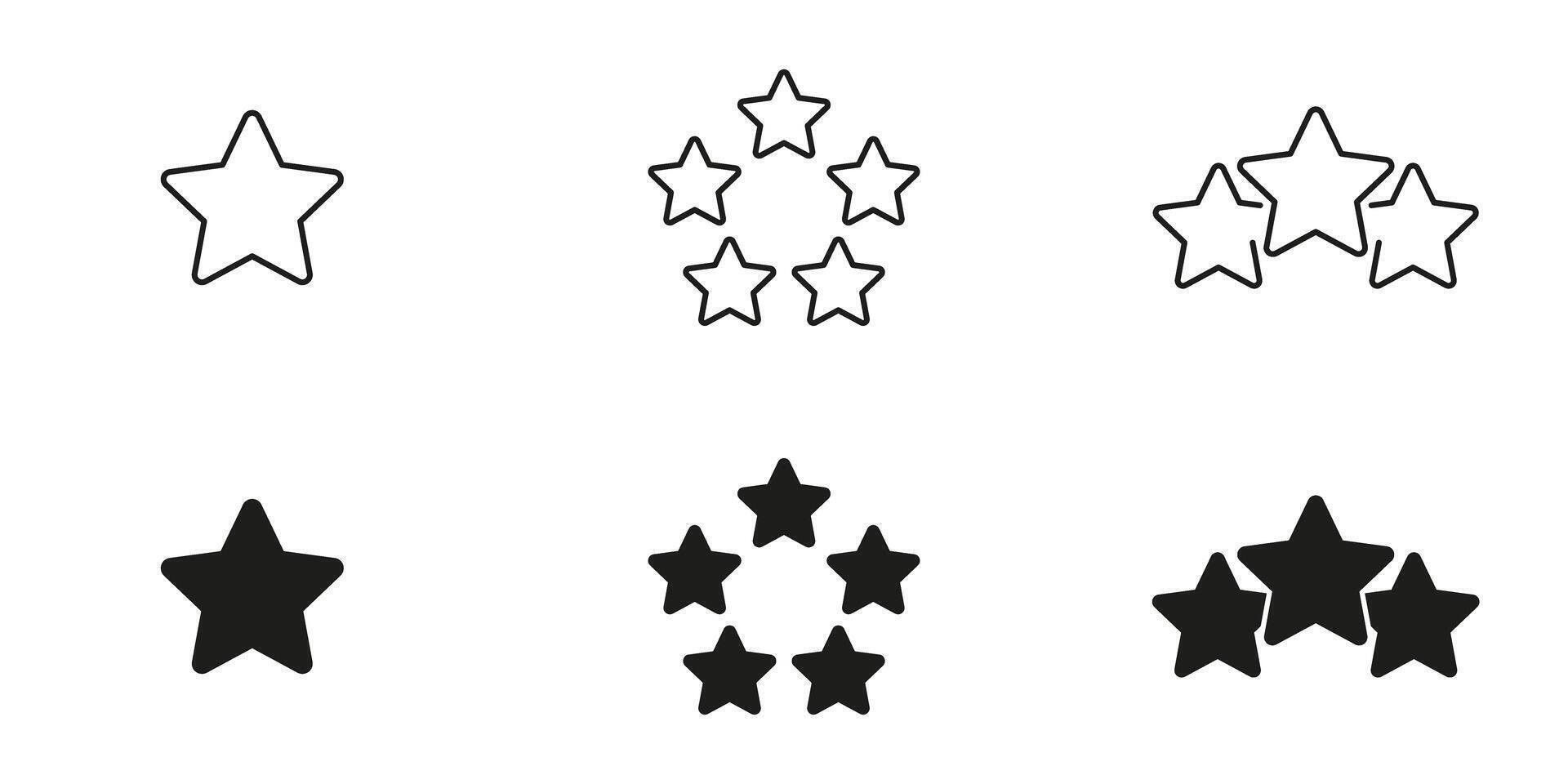 Star Rating Line And Solid Icon Set. Quality Evaluation, Feedback, And Review Outline And Silhouette Symbol Collection. Customer Satisfaction And Rating System. Isolated Illustration vector