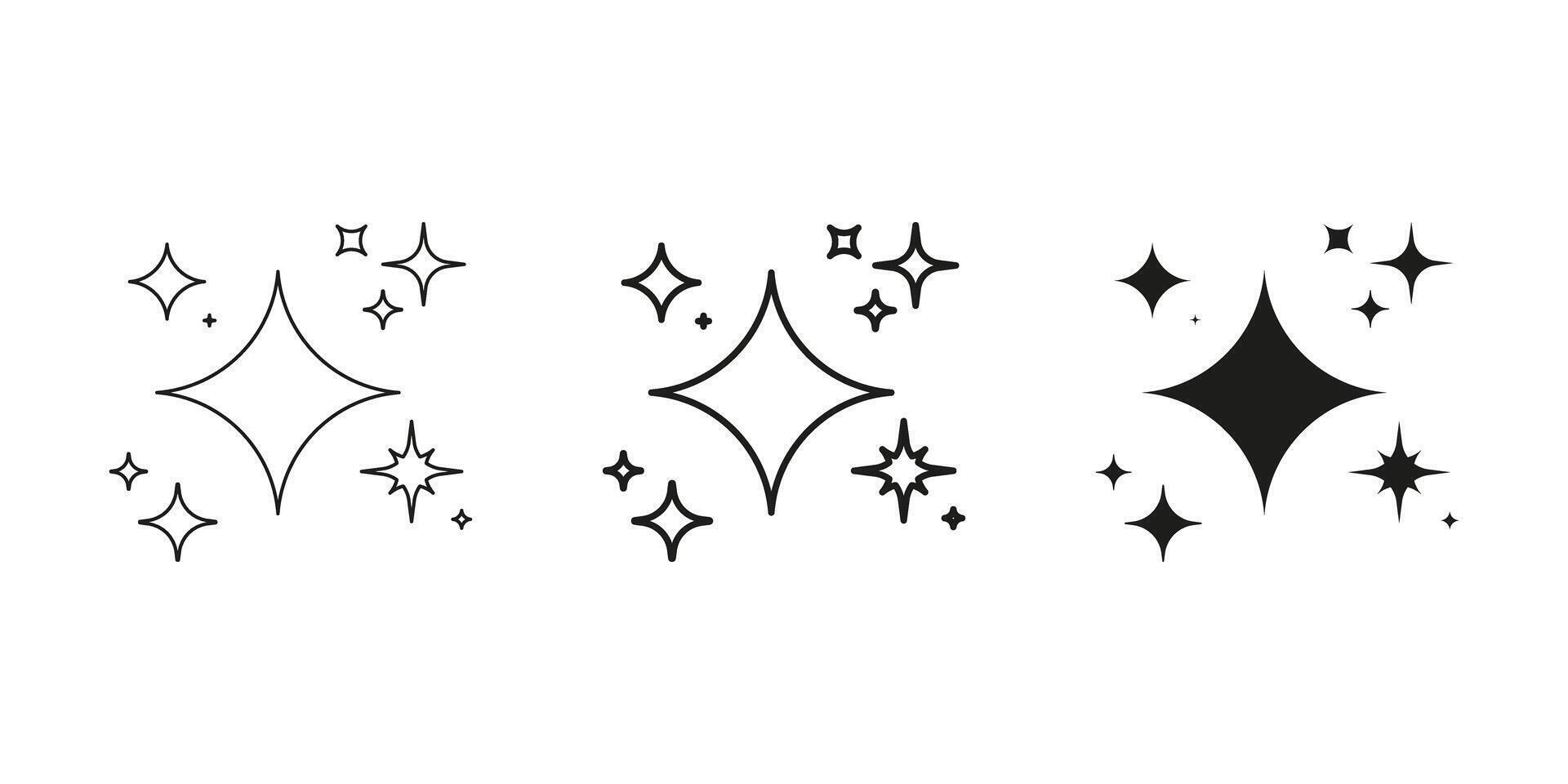 Sparkle And Star Line And Solid Icon Set. Glow And Shimmer Symbol Collection. Isolated Illustration vector