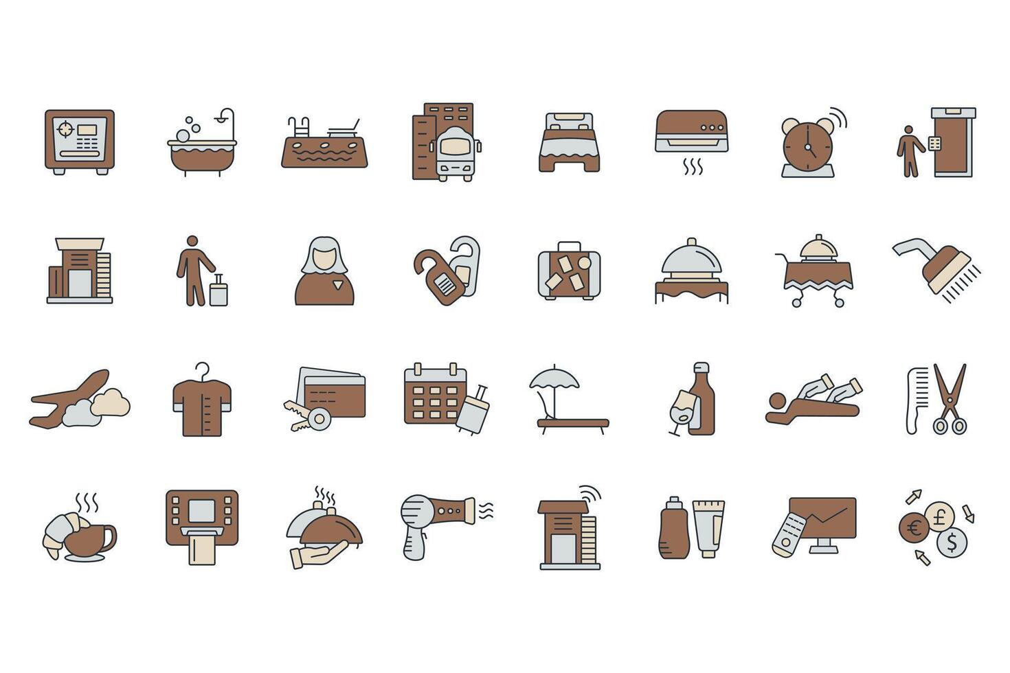 hotel set colours style icons vector