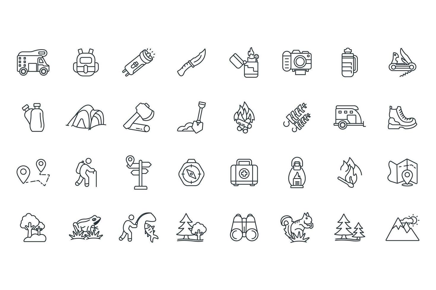 camping icons set line vector