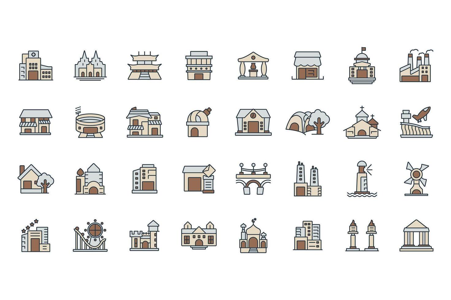 building set flat icons vector
