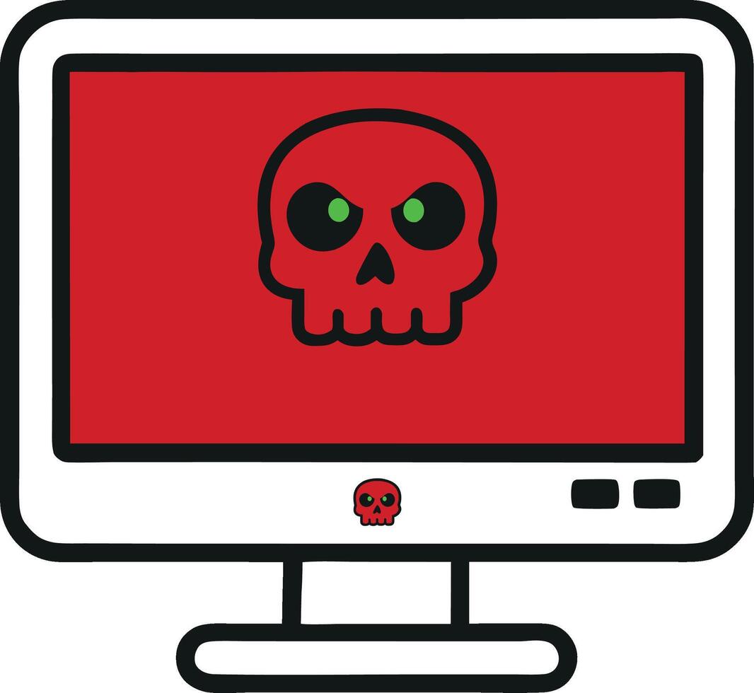 Computer Displaying Skull and Crossbones Symbol Warning of Danger vector