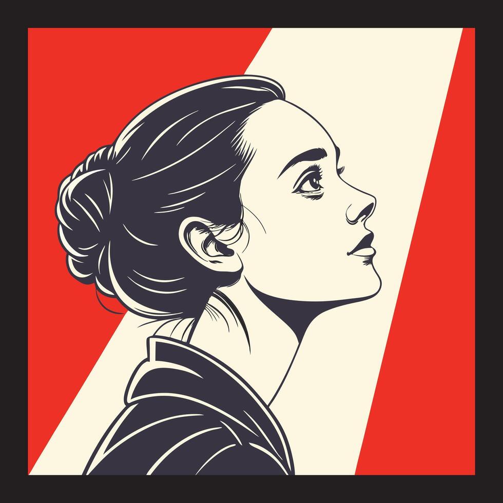 A woman with a bun in her hair is in profile vector