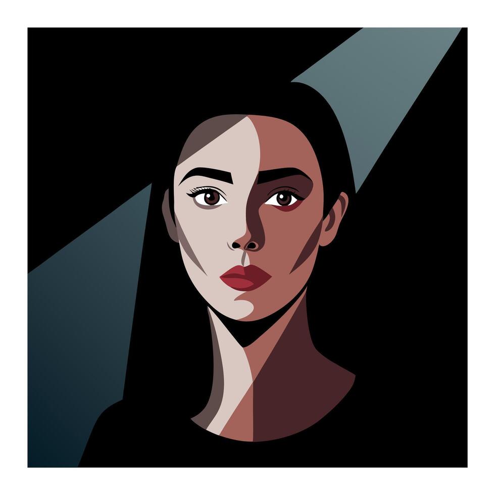 A woman with dark hair and a black background vector