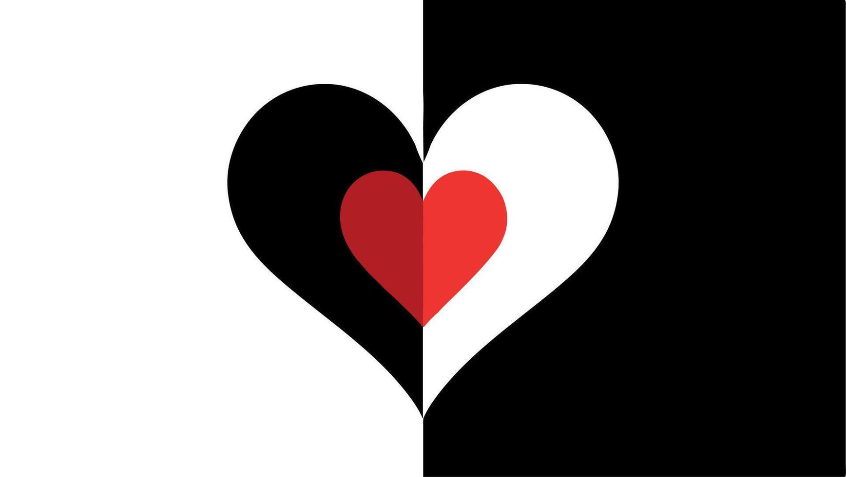 A black and white heart with red in the middle vector