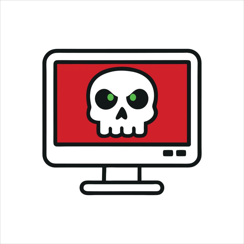 Computer Displaying Skull and Crossbones Symbol A Warning of Danger vector