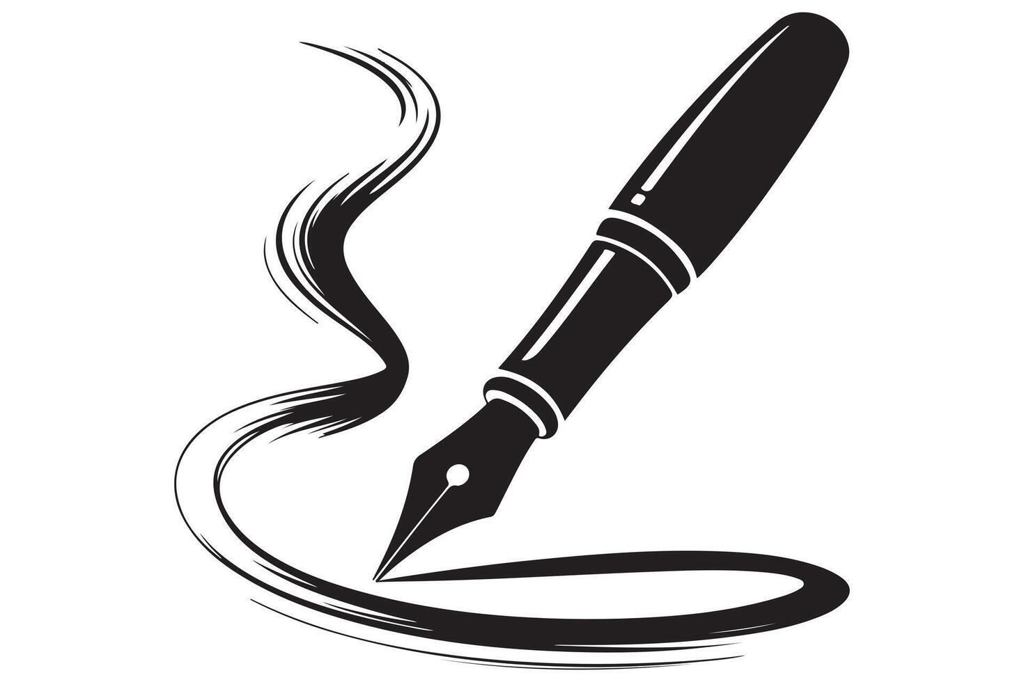 Minimalist fountain pen drawing in black and white vector