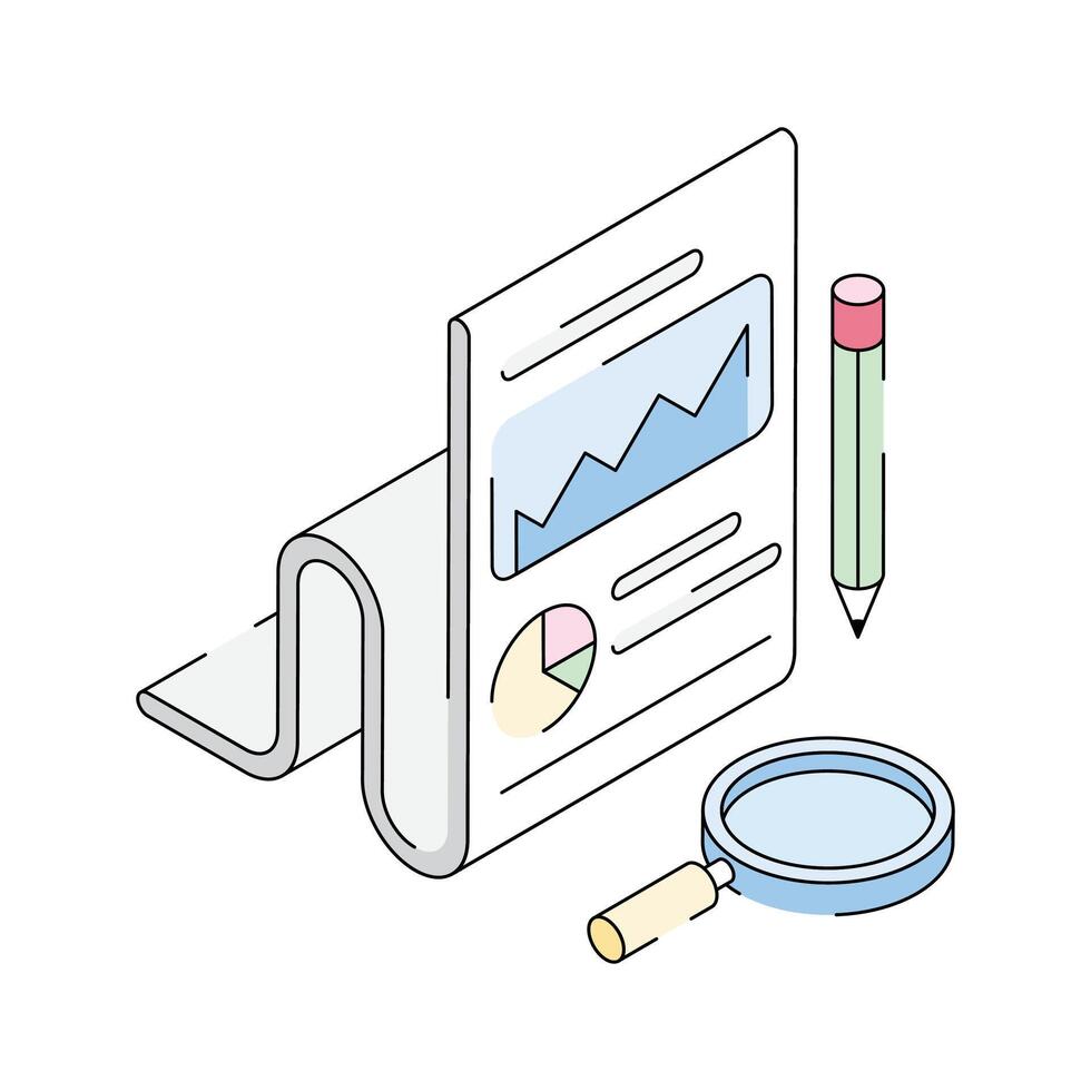 Premium isometric outline icon showing data report vector