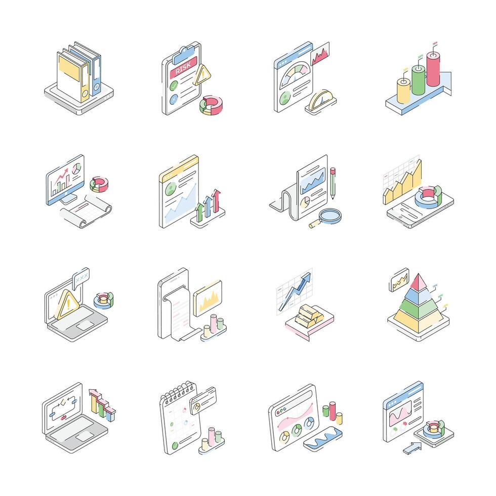 Handy Set of Business Stats Isometric Icons vector