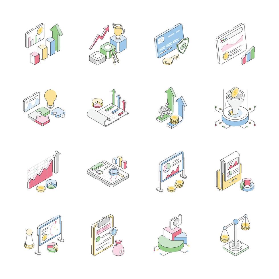 Premium Bundle of Business Infographics Isometric Icons vector