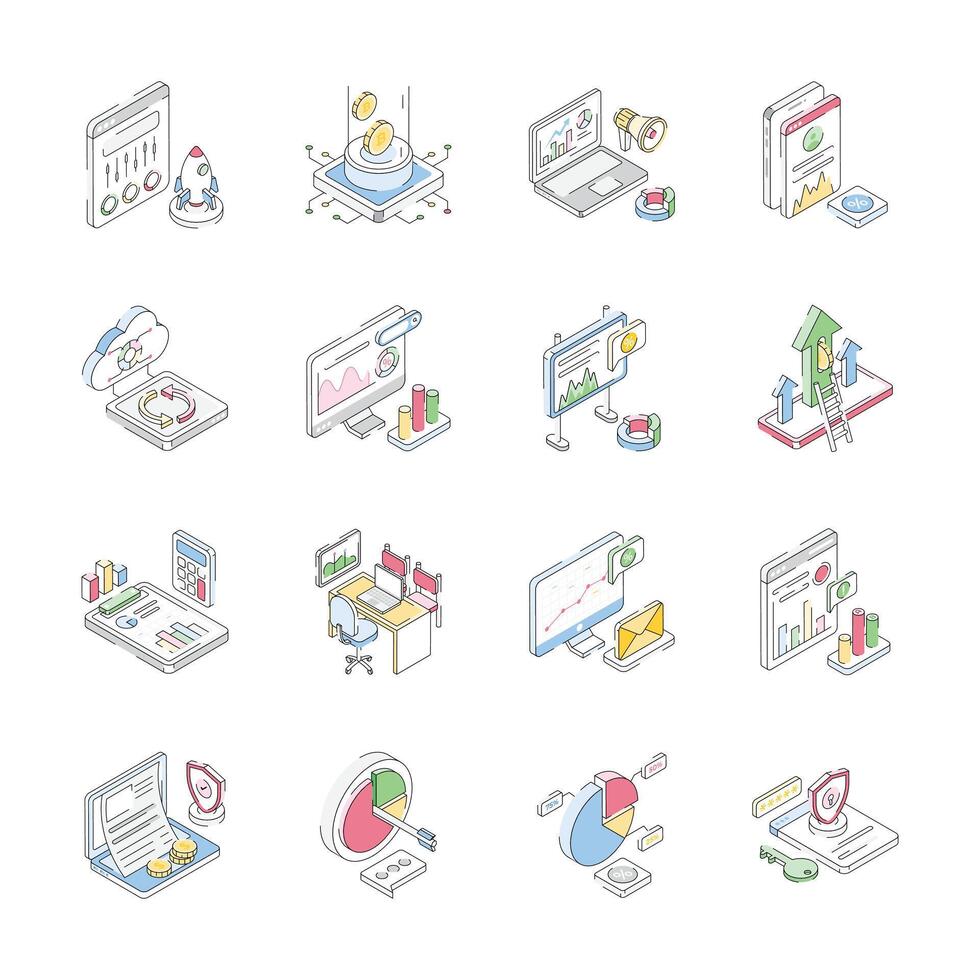 Trendy Set of Business Services Isometric Icons vector