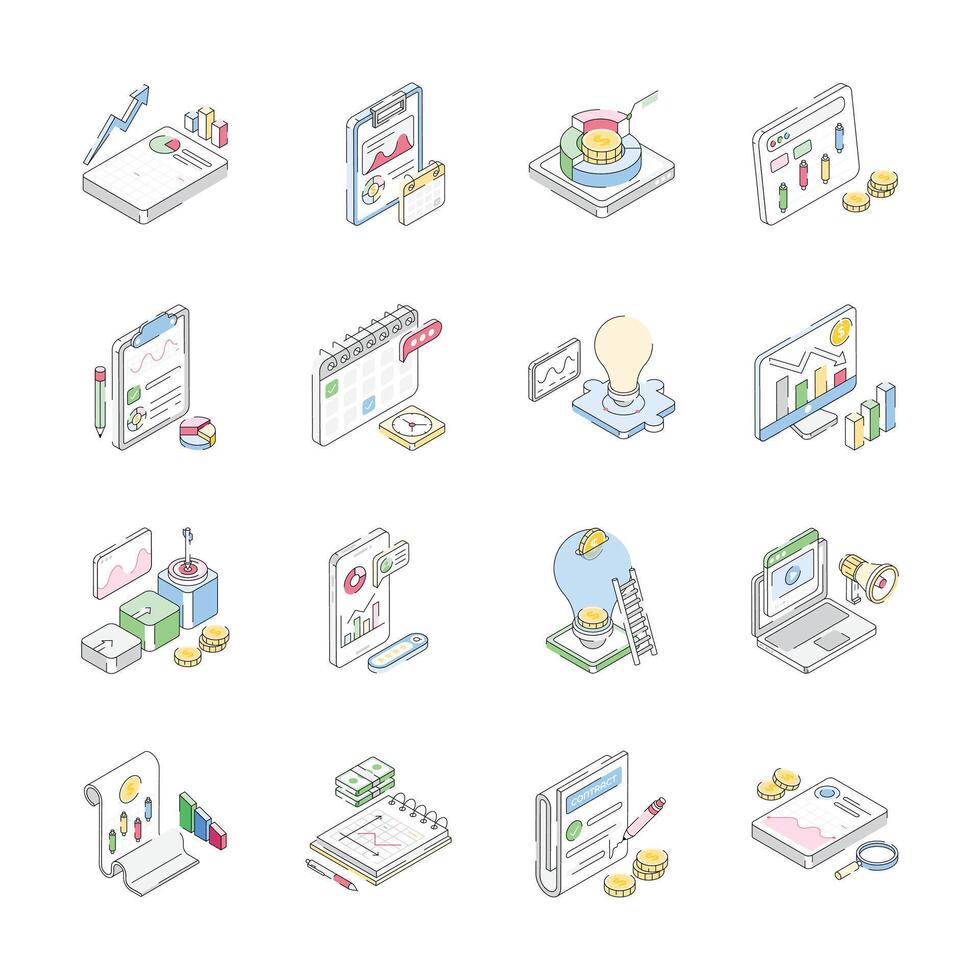 Trendy Set of Business Data Isometric Icons vector