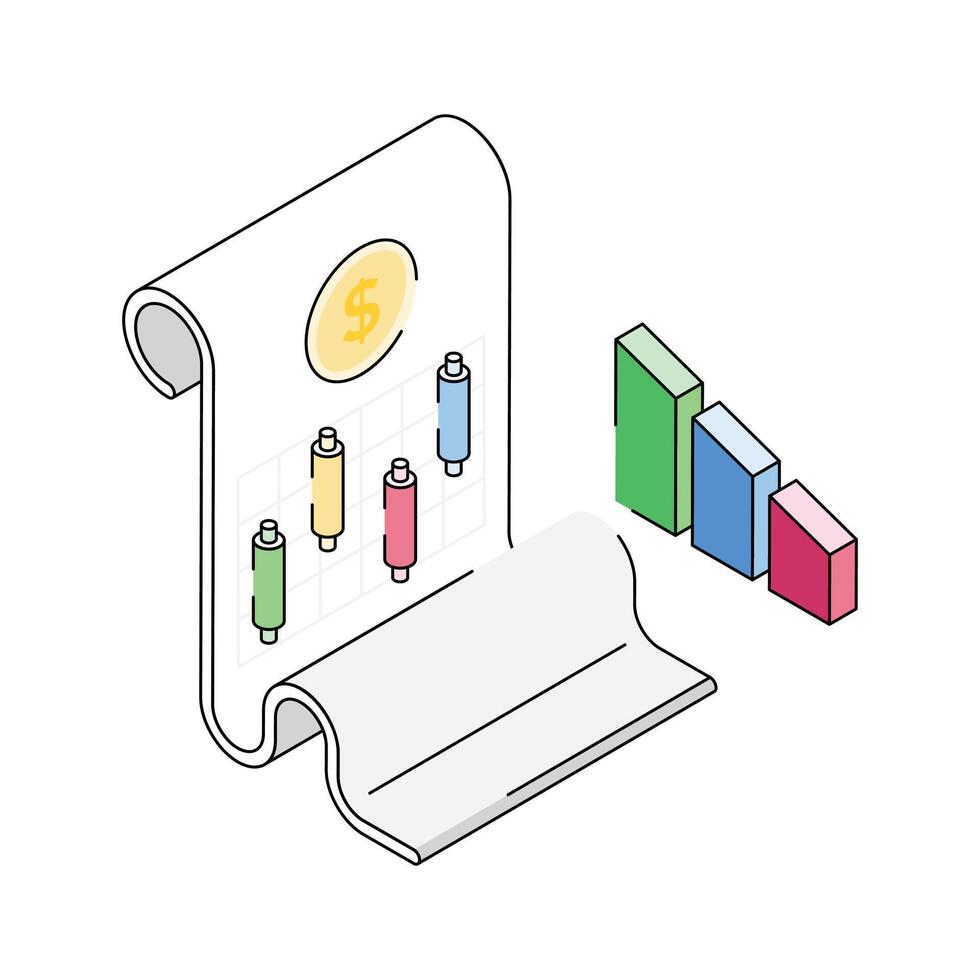 Ready to use isometric outline icon showing trading report vector