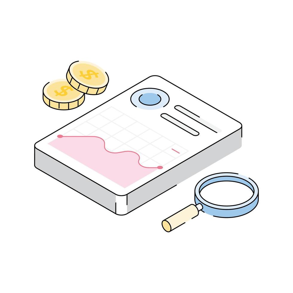 Here is an isometric outline icon of market research vector