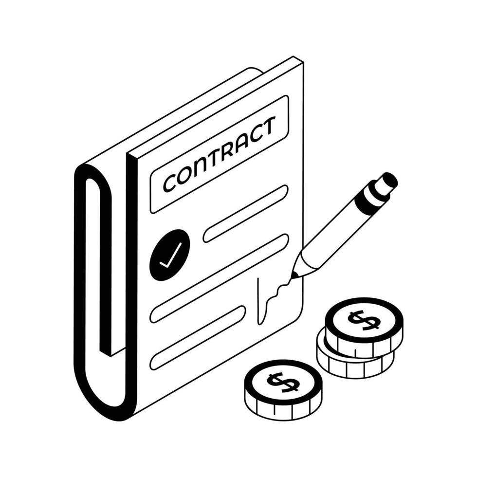 Well crafted isometric icon showing contract. vector