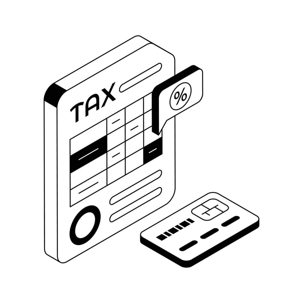 Here is an isometric outline icon depicting tax report. vector